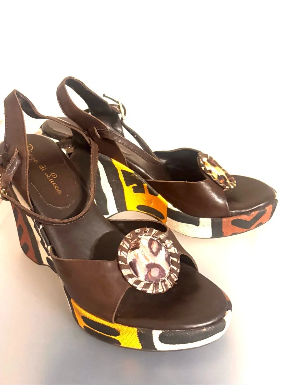 Diego di Lucca vintage Y2K tribal ethnic platform wedge sandals size 7